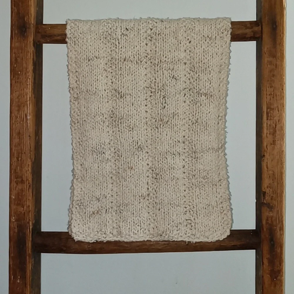 Hand Crafted Hand Knit Oatmeal Textured Stripe Cotton Blend Hand Towel